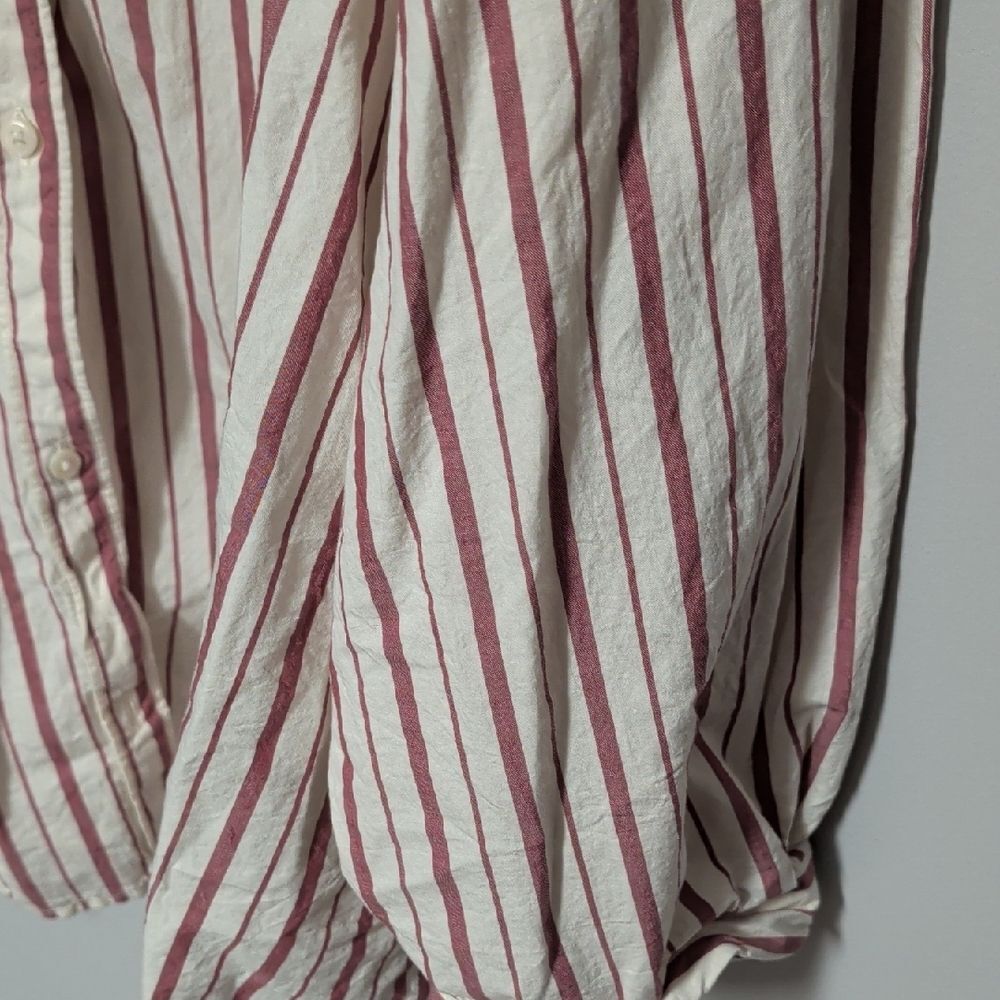 Old Navy Women's Red and White Striped Button Down Shirt - Picture 4 of 6